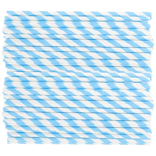 100 pitillos biodegradables de papel azul con rayas miniatura 1