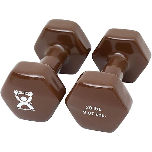Vinyl-coated iron dumbbell, brown, 20 lb, 1 pair