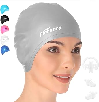 Amazon Co Jp Firesara スイムキャップ オリジナル 更新 水泳キャップ 3d 人間工学デザイン 快適 耐久性 耳保護 レディース キッズ 大人 メンズ ボーイズ ガールズ ロングまたはショートヘア ノーズクリップと耳栓付き シルバー スポーツ アウトドア