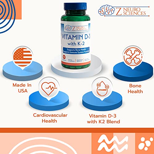 Z Neurosciences Vitamin D-3 W/Vitamin K-2 - Chewable Tablets – 2000 Iu/75 Mcg - Daily Vitamin D3 And K2 Supplements For Teeth, Bone Health, & Heart Health –Made In Usa - Non-Gmo - 90 Counts #TOP3