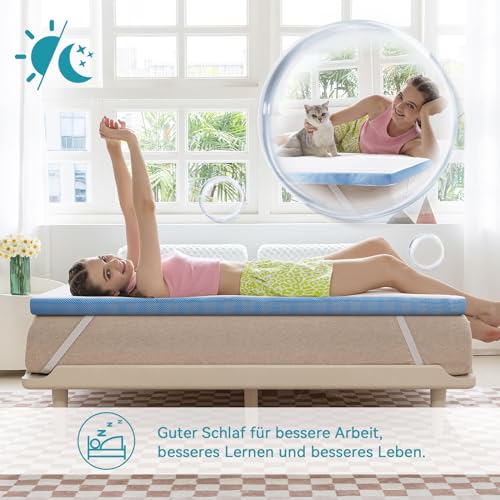 Amazon Basics Memoryschaum Matratzenauflage mit Bändern,150 x 200 cm, 5 cm Höhe, weiß – Ansicht 5
