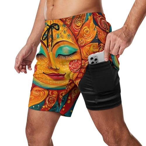 Sun Face Flower Mens Swim Trunks with Quick-Drying Lining Beach Shorts for Outdoor Sports2
