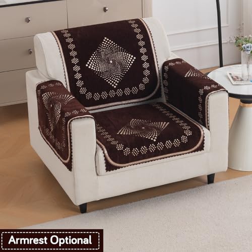 Image of HOKIPO Sheesh Brown Premium Chenille Jacquard Sofa Cover for 1 Seater for Seat & Back, 'Royal Aangan Series' (IN-1006-L5*2)