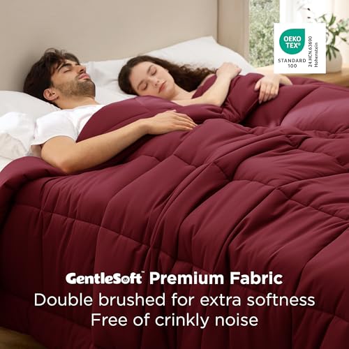 Image of Bedsure Comforter Duvet Insert - Quilted Comforters Oversize Queen Size, All Season Duvet, GentleSoft Down Alternative Bedding Blanket, with 8 Tabs, Gifts for Women /Men,Dark Red, Oversize Queen 98x98