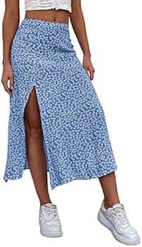 GORGLITTER Dames zomer lange rok met bloemetjes en split - A-lijn bloemenrok gebloemd met hoge taille, M