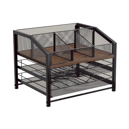 Générique Rangement pour dosettes de café | Étagère métal et Bois 3 Niveaux Grande capacité,Support de Rangement pour Station Café,pour Plan de Travail Cuisine, Meuble, Bar, réfrigérateur, Mur