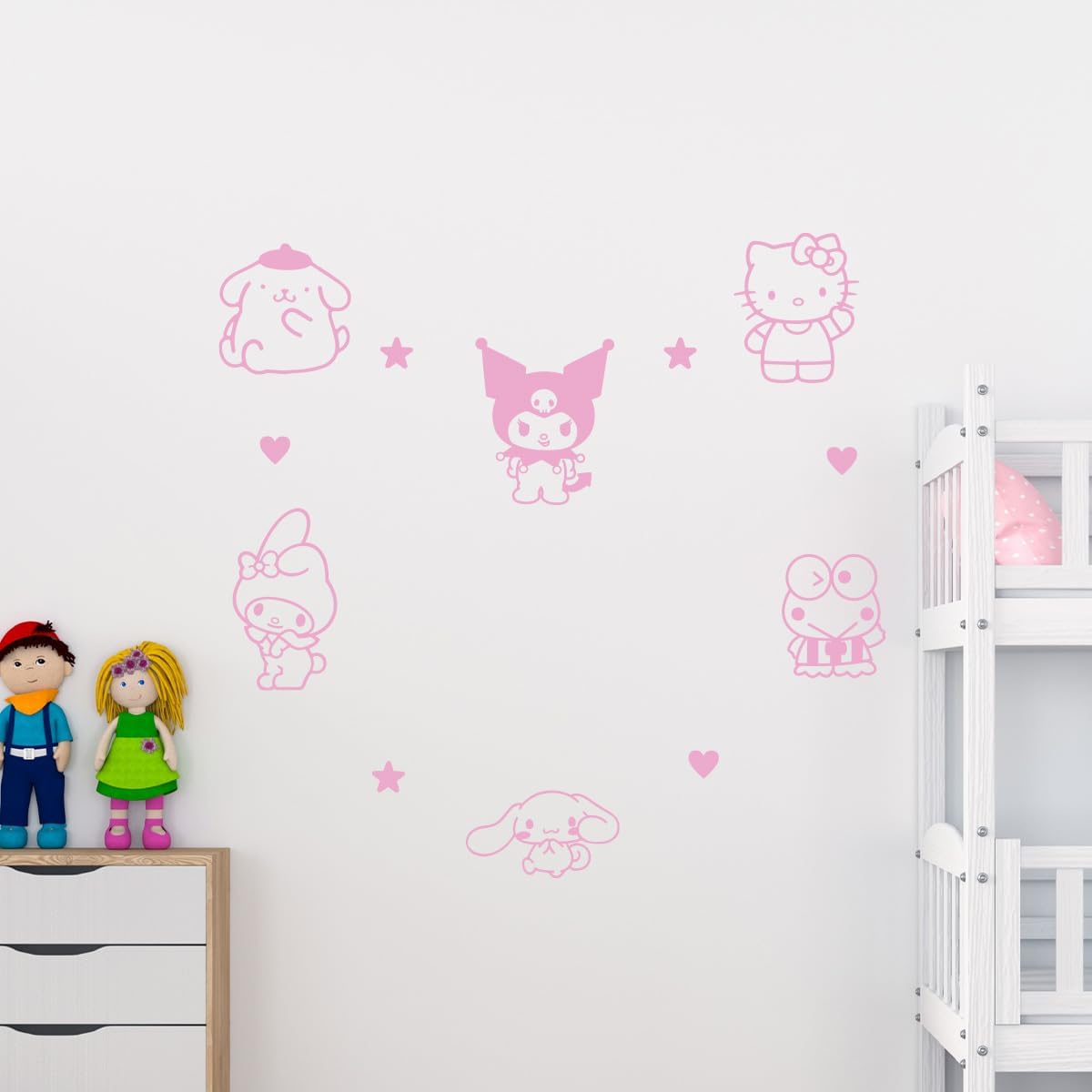 Vinyl Art Decal Decor - Sanrio Pack- 7" to 5" Each - Cute Trendy Inspiring Lovely Design for Girls Boys Bedroom Closet Playroom Nursery Kinder Daycare Living Room Wall Sticker