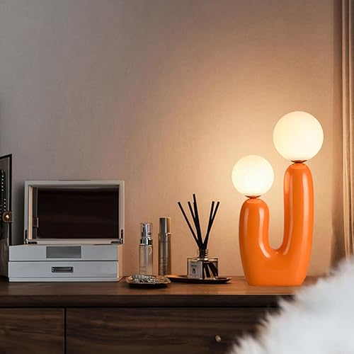 Miniatura 7 de Moderna lámpara de mesa con forma de cactus naranja, 2 luces, globo de leche blanca, luz de mesa de cristal, lindas lámparas de resina para