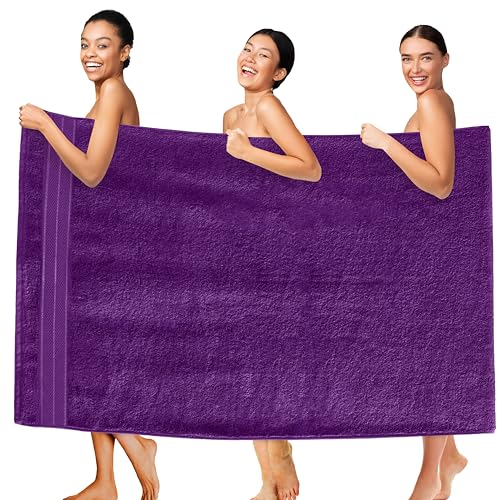 Image of Elegant Comfort Three Line Popcorn Extra Large Luxury Bath Towel - 40 inch x 80 inch inch, Premium Hotel Spa Quality 1 Piece Oversized Bath Sheet 100% Turkish Cotton Super Soft Highly Absorbent, Purple