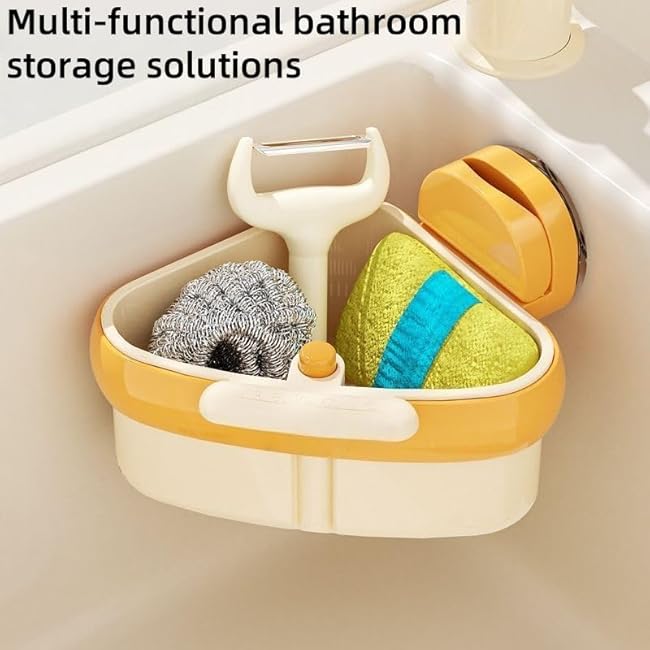 Suction Cup Sink Corner Rack, Curetoaway Suction Cup Sink Straine,Triangular Basket Shelf With Drain Hole,Triangular Sinks Basket Shelf With Suction Cup Sucker (2PCS*Yellow)