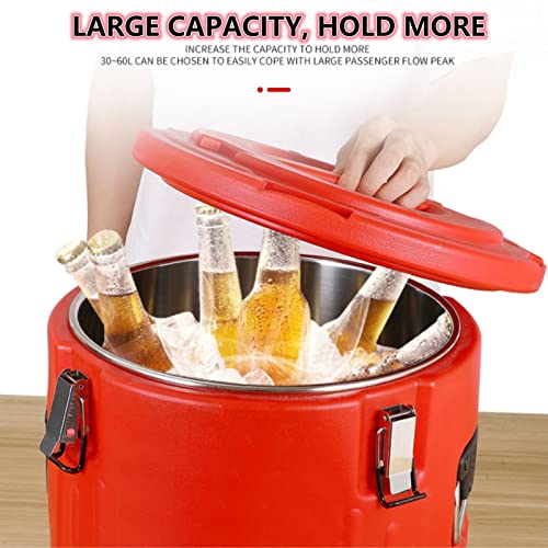 Insulated Soup Pan Carrier Portable Commercial Hot -Cold Hot Box Food Warmer Large Insulation Barrel Cooler Carrier 15Qt 18/8 Stainless Steel Lining With Dust Cover (Red, 13Qt) #TOP5
