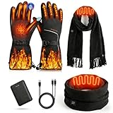 Heated Gloves and Heated Scarf for Men Women, 7.4V 6000mAh Battery Heated Work Gloves, Rechargeable Heated Gloves Waterproof,3 Temperature Settings,Touchscreen,Hunting Skiing Size L