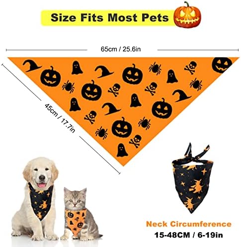 Halloween Dog Bandanas, 2pcs Washable Halloween Witch Pumpkin Pattern Dog Scarf, Adjustable Triangle Cat Dog Neckerchief, Halloween Pet Costume Accessories for Puppy Small Medium Large Dogs