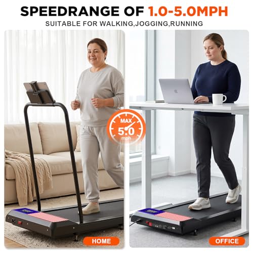 Image of RJOP 2.5HP Walking Mat with Incline Pad, Under Desk Treadmill for Home Gym | Walking Running Pad with Remote, 3 in 1 Low Noise Small Mini Portable Treadmill with LED Screen, 270lbs Capacity