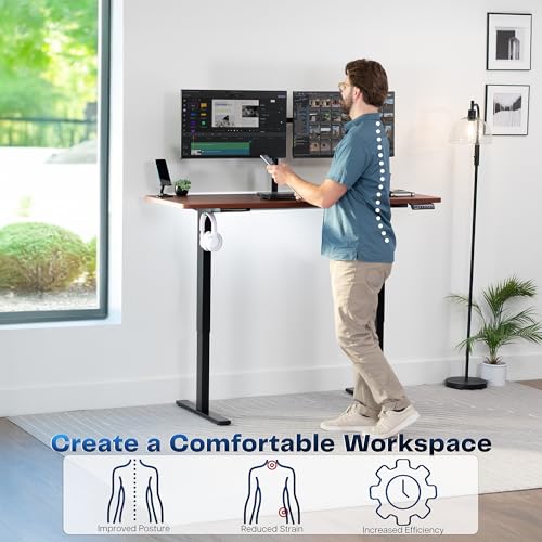 Image of VIVO Electric 60 x 24 in Standing Desk, Memory Height Adjustment, 1B Series, Holds 220 lbs, One-Piece Dark Walnut Top, Black Frame, DESK-KIT-1B6D