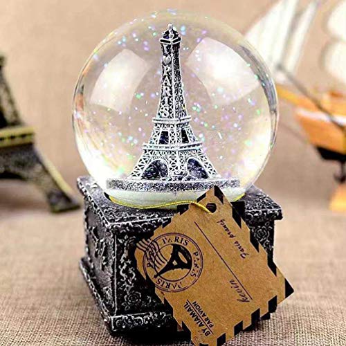 PIXNOR Torre Eiffel Globo de Neve Música Retro Caixa de Cristal Com Decoração de Ornamento de Estatu