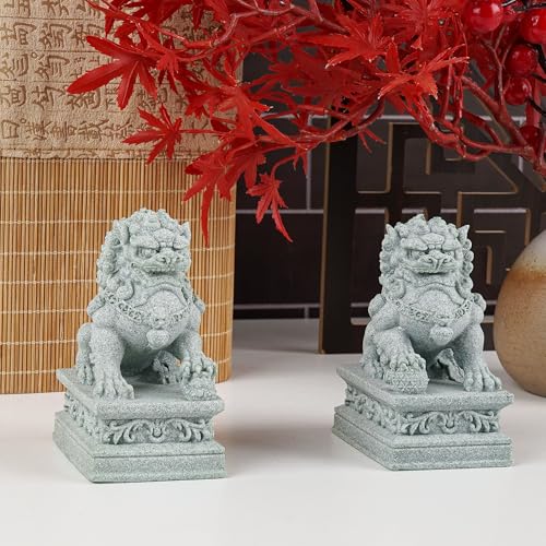 2 PCS Estatua León Guardián Feng Shui de Piedra para Protección miniatura 3