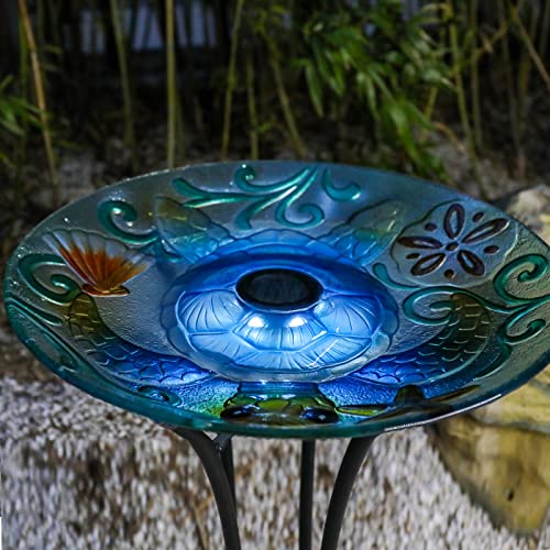 image for MUMTOP Glass Bird Bath, Bird Baths for Outdoors, Solar Bird Feeder wit