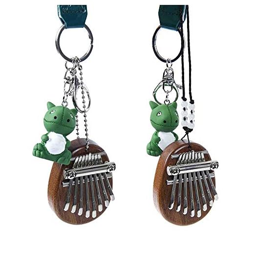 HWHSZ Kalimba, 8 tangenter mini tumpiano, utsökt fingerpiano musikaliskt tillbehör hänge, roligt bärbart handgjort afrikanskt musikinstrument hänge gåva, med dinosauriehänge, 2 st