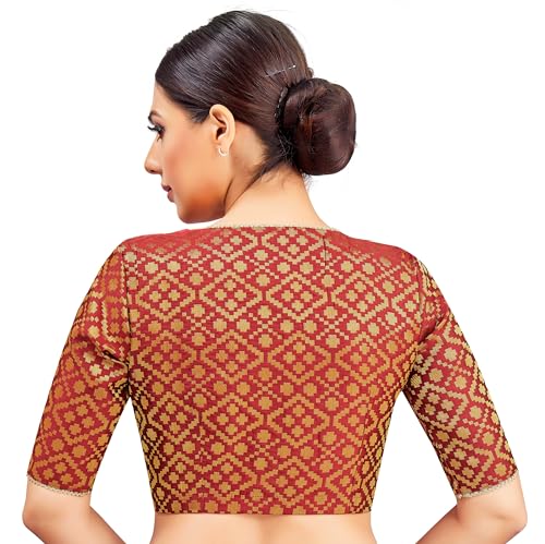 Image of Studio Shringaar Women's Readymade Brocade Elbow Length Sleeves Saree Blouse