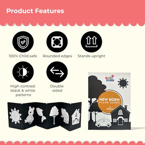 Image of High Contrast New Born Flash Cards for Kids | 12 Objects for Visual Stimulation, Cognitive & Sensory Development of 0-6 Month Old Infants | Self Standing Cards for Enjoyable Tummy Time