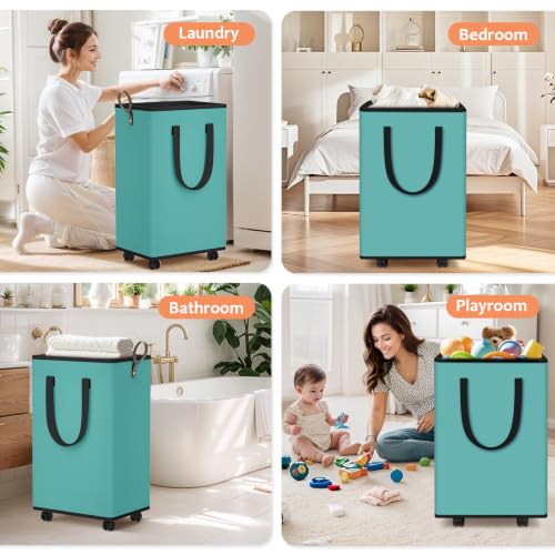 SpaceTrove Rolling Laundry Basket with Wheels, Laundry Hamper, 100L, Green by SpaceTrove - Used condition - Image 6