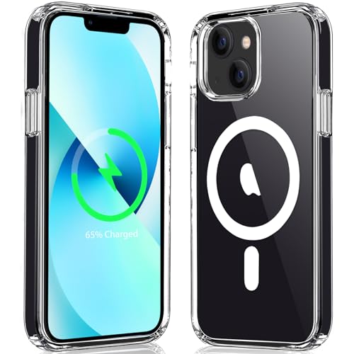 Hsefo Magnetic Case Compatible with iPhone 13 Case, Compatible with MagSafe Wireless Charging, Transparent Anti-Scratch Back Shockproof Protective Slim Thin Phone Case Cover, Clear