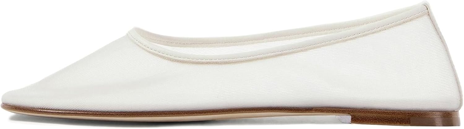Tulle Mesh Ballet Flats Shoes for Women Slip On Ballerina Shoes Round Toe Comfortable Casual Work Dress Shoes 5 1white