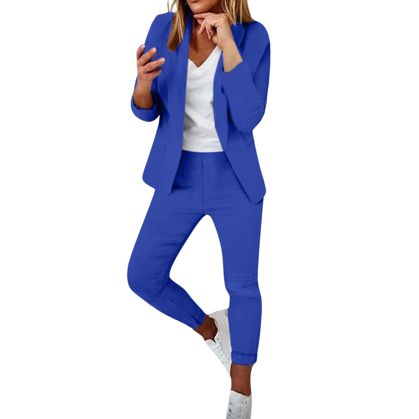 HEONSATI Tuta Oversize Donna Completo Ufficio Aperto Davanti Colletto Eleganti Complete da Lavoro Casual Curvy Set Due Pezzi Giacche E Pantaloni Tailleur da Cocktail con Bottoni per Matrimoni E Feste