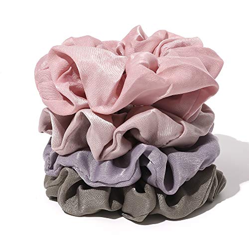 Image of Ivyu Silk Satin Scrunchies - No Crease Hair Ties for Women, Thick Hair Ponytail Holders with Soft Elastic Bands