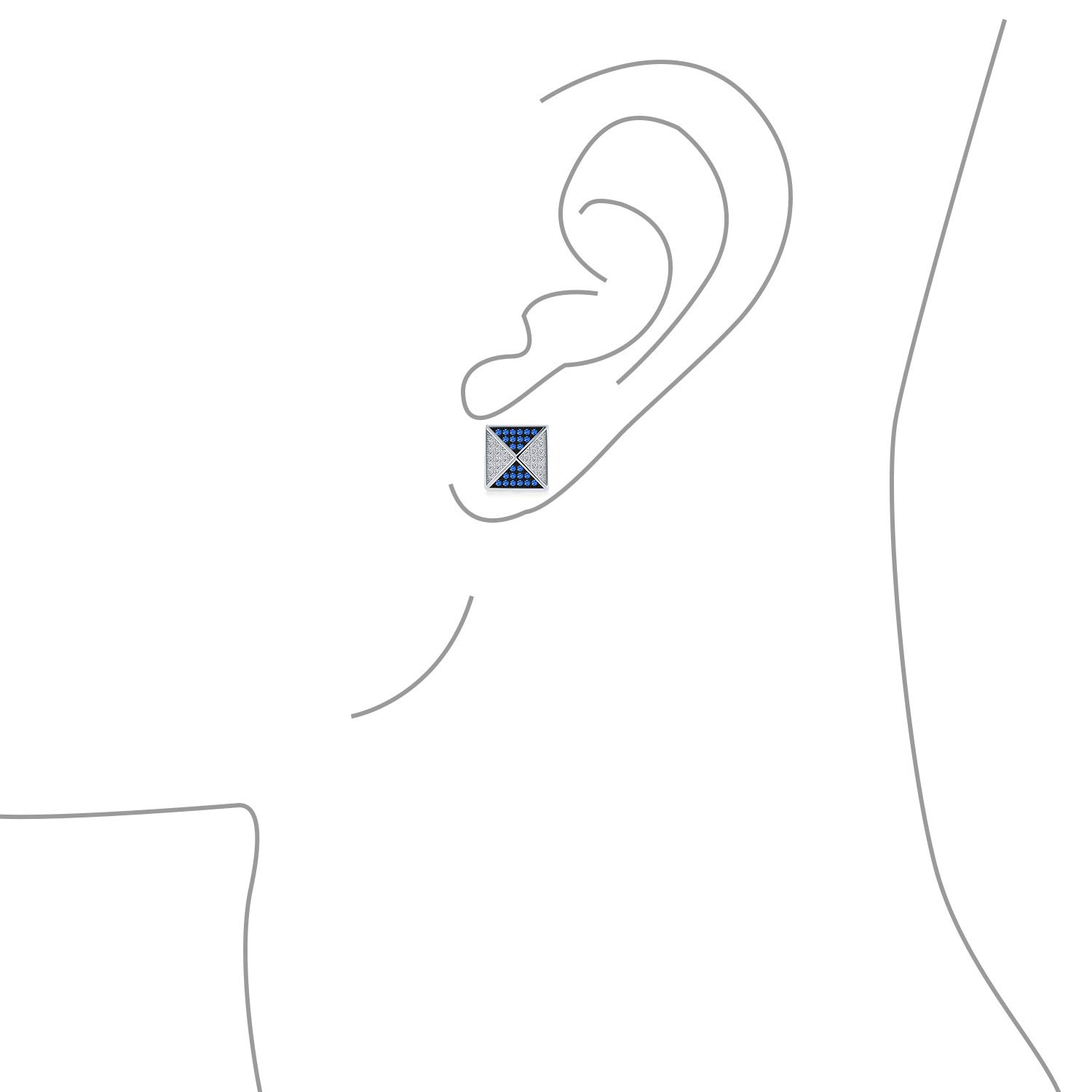 Negro real azul cúbico Zirconia Micro Pave Geométrico CZ Pirámide cuadrados pendientes para hombres 925 plata de ley 11MM