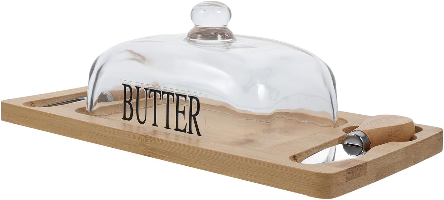 UPKOCH Wooden Butter Dish with Lid and Double Knife Set Butter Storage Box and Cheese Holder for Kitchen Dining and Dessert Serving for Home Use