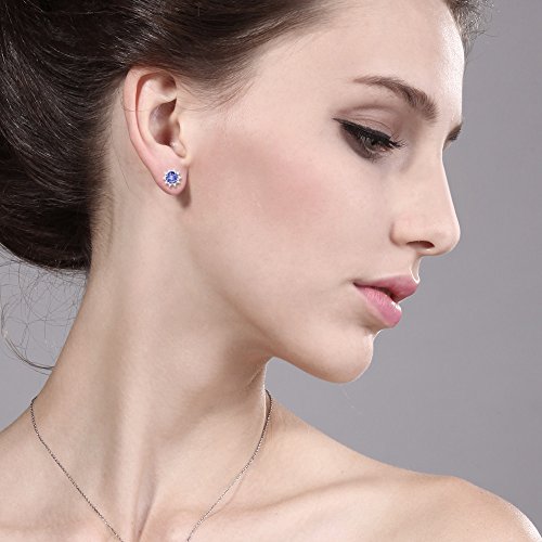 Gem Stone King 18K White Gold Gemstone Birthstone and White Diamond Earrings | Halo Stud Earrings for Women | White Gold Earrings for Women2