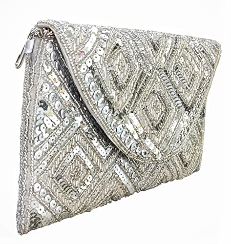 Image of DUCHESS Women's Hand Embroidered Envelope Clutch -Bridal Ethnic Traditional Casual Purse /Clutch /Handbag (23 L x 2.5 W x 13H cm)