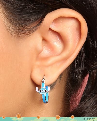Disney Women’s Lilo and Stitch Hoop Earrings – Officially Licensed Jewelry Silver Flash-Plated Enamel and Crystal2