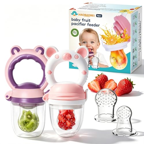 Image of Baby Solids/Frozen Fruit Feeder Pacifier, Infant Teether Toy 4M+, BPA-Free Silicone Pouch & Nipple, Safely Introduce Solids, Teething Relief, 2-Pack