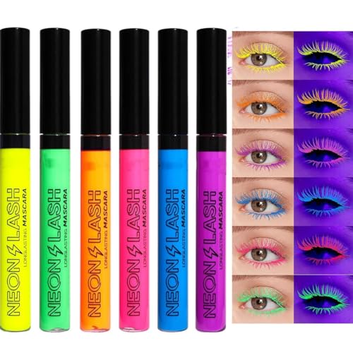 12 Colors UV Glow Neon Mascara Set Matte Rainbow Highly-Pigmented Colourful Mascara for Eye Makeup Tools, Waterproof Smudgeproof Long Lasting Eye Makeup Kit for Women (#02)
