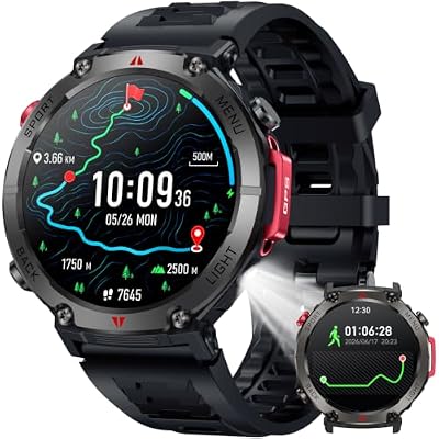 Orologio Smartwatch Uomo con GPS Sport: 1.46" Rotondo Orologi Intelligente con Chiamate Bluetooth Fitness Smart Watch LED Flashlight Monitoraggio Sonno IP68 Impermeabile Compatibile con Android e iOS