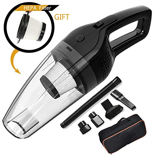 Amaza Handheld Vacuum Cleaner, Cordless Car Vacuum Cleaner DC 12V 120W 4000PA Strong Suction Rechargeable Auto Vacuums with Carry Holder, Wet & Dry Cleaning (Transparent)