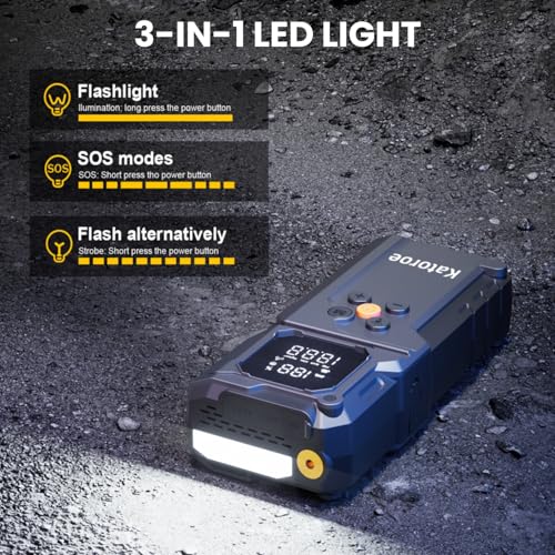 Image of Jump Starter with Air Compressor, Jump Box 4000A Portable Jump Starter (9.0L Gas /7.0L Diesel), 12V Car Battery Jumper Starter with 150PSI Tire Inflator, Display, 3 Mode Flashlight
