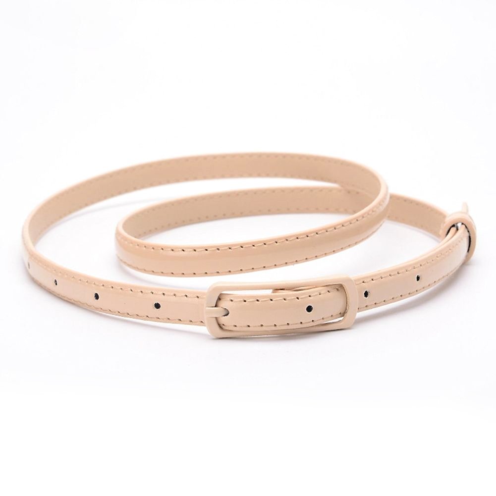 Little Finger Women's Khaki Faux Leather Narrow Skinny Thin Waist Belt Buckle Strap Waistband Size 35.43" - 43.31" (Khaki)