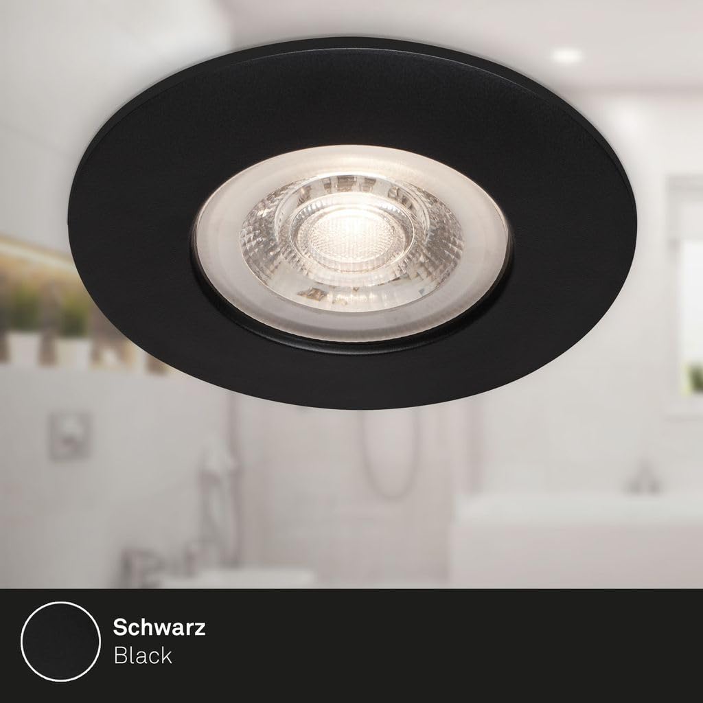 BRILONER - Jeu de 4 lampes encastrées plafond LED, lampes encastrées ultraplates, spots encastrés salle de bain, spots encastrés salle de bain IP44, noir mat, 90x25 mm (DxH)
