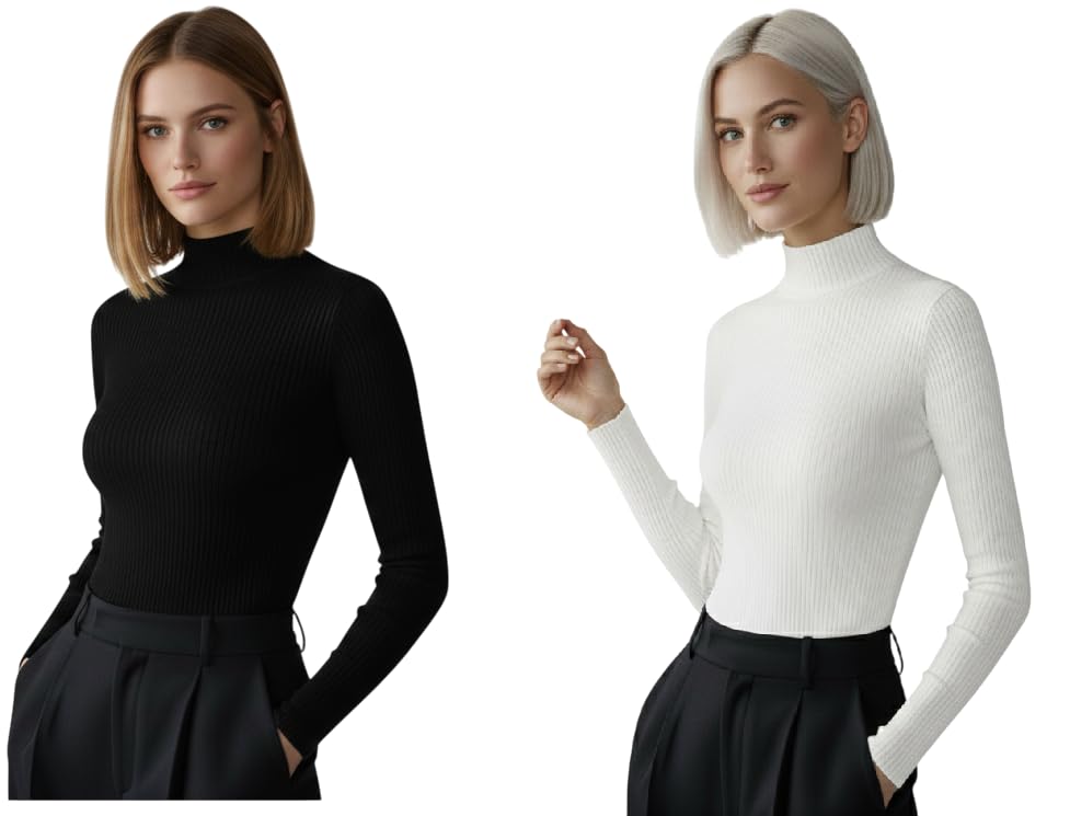 srisaras Women’s High Neck Pullover – Soft Stretch Cotton-Blend Slim Fit Winter Sweater with Long Sleeves & Classic Knit Texture for Everyday Comfort-picture-17