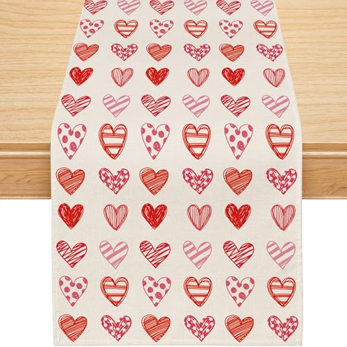 Valentines Table Runner, Red Pink Love Hearts...