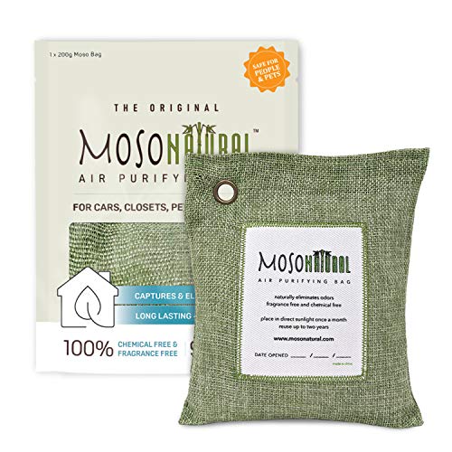 MOSO NATURAL Air Purifying Bag Odor Eliminator For Cars, Closets,Bathrooms And Pet Areas 200 g(Green), Fragrance Free, Chemical Free And Non Toxic Long Lasting Charcoal Bag | Lasts up to 2 years!