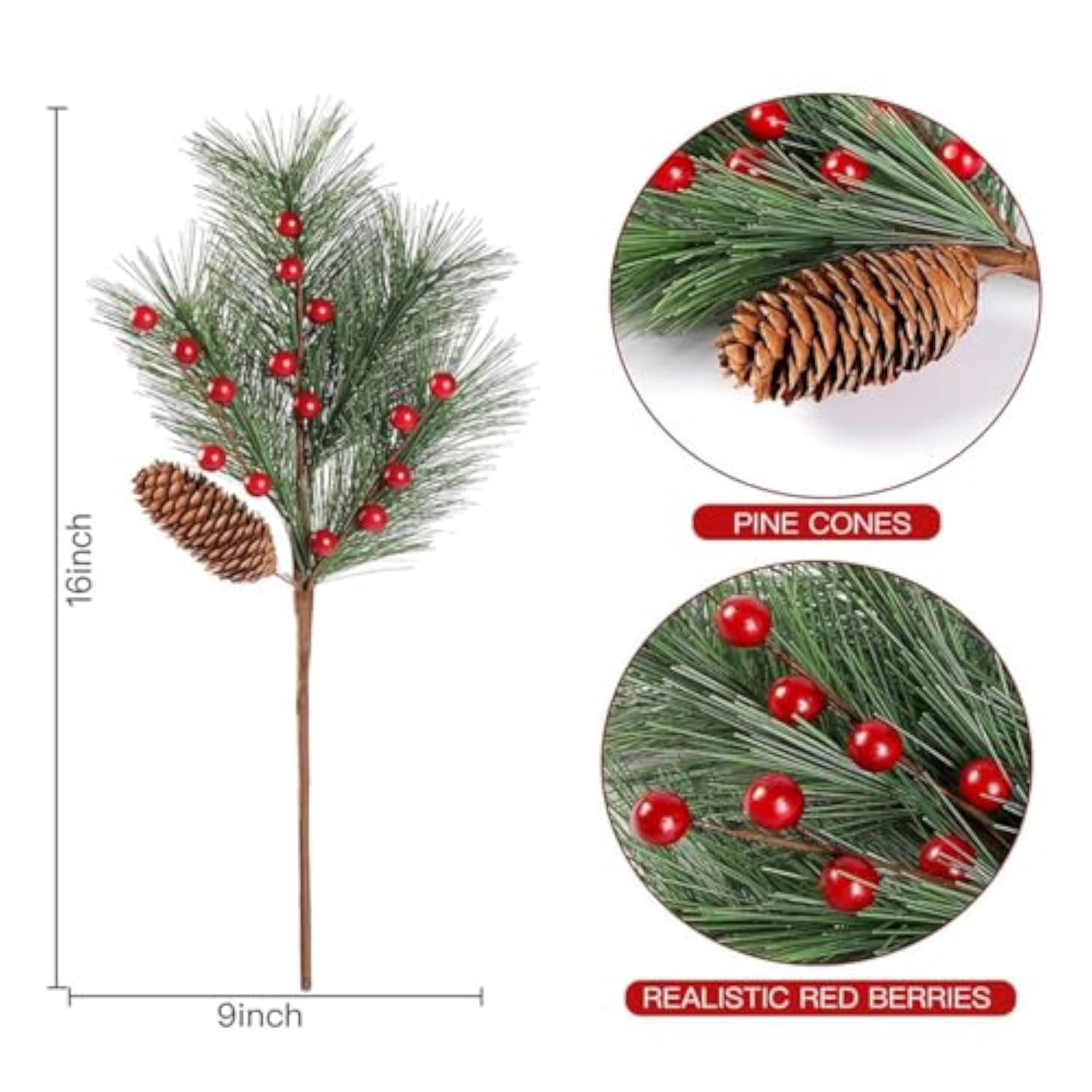 6Pcs Artificial Red Berry Branches Decoration Picks