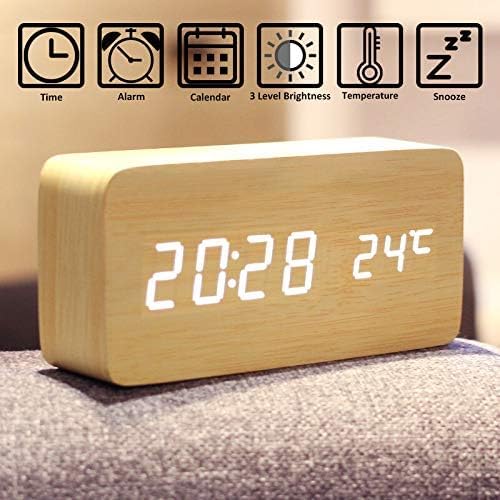 Image of Wooden Finishing Desk Digital Clock | Clock Alarm Digital with 6 Inch LED Display, USB Powered Temperature Table Loud Alarm Clock for Bedroom| AlarmClock for Heavy Sleepers
