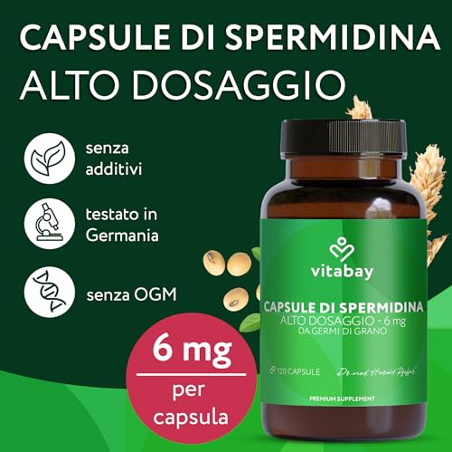 Vitabay Spermidina 6 Mg Ad Alto Dosaggio – 120 Capsule Vegane Con Estratto Di Germe Di Grano Fermentato – Produzione Naturale – Testata In Laboratorio In Germania & Senza Additivi – Scorta 4 Mesi - 3