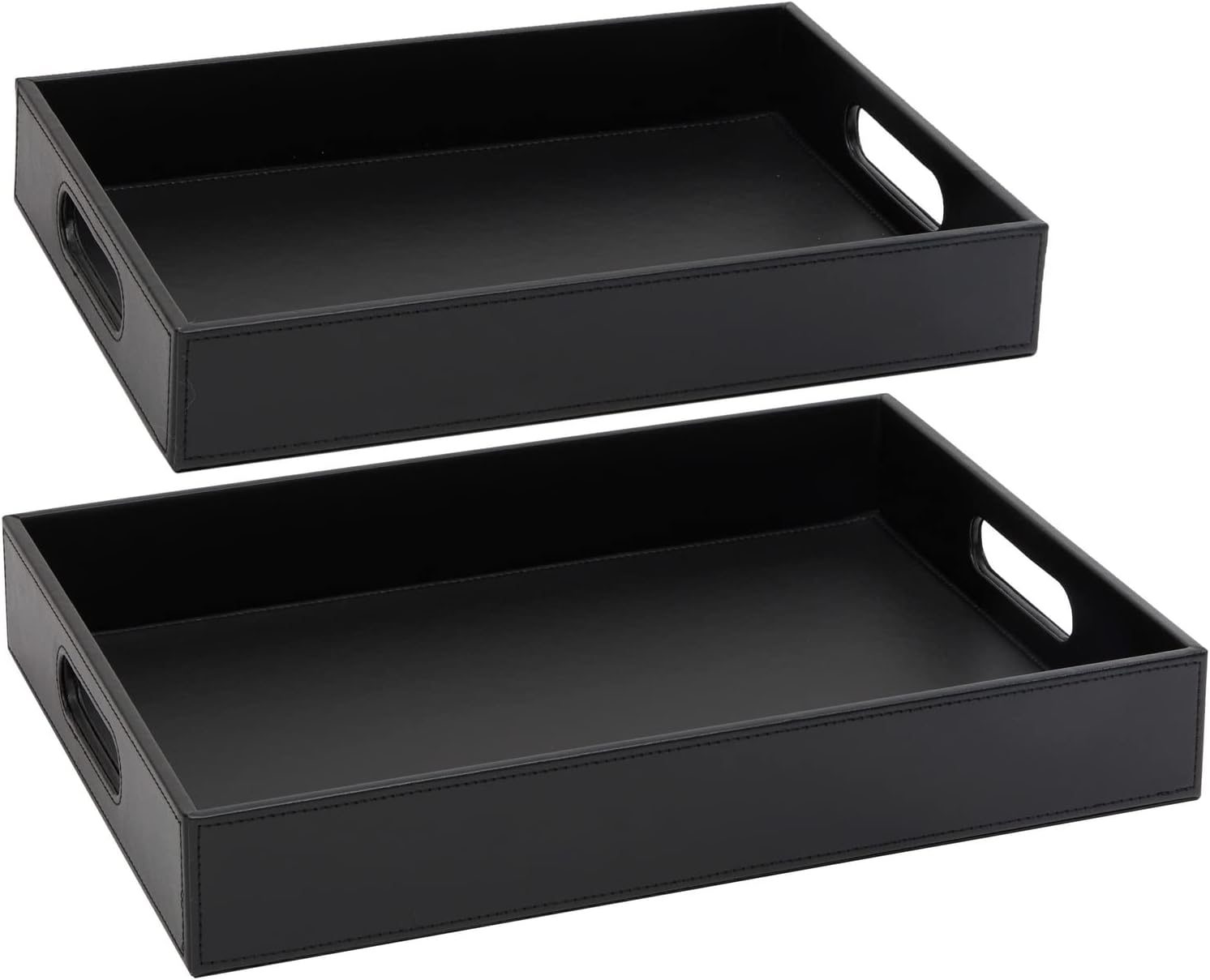 Juvale Wooden Nesting Serving Trays - Slip-Resistant Finish & Nesting Trays Set of 2 - Built-in Handles for Serving Platter - Coffee Table Decor Accent - 13.8x9.9x2.3in,15.8x12x2.5in