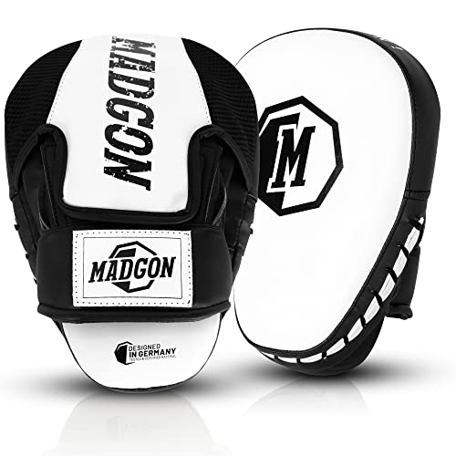 MADGON Manoplas de Boxeo y Artes Marciales con Acolchado de Ideal para Absorción Óptima de Impactos – Guantes de Boxeo para Artes Marciales, Kick Boxing, Boxeo en Casa - 1 Par - Bolsa Incluida